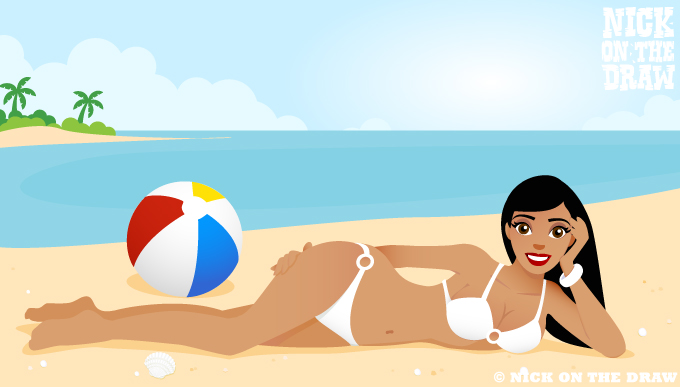 Bikini girl reclining on the beach