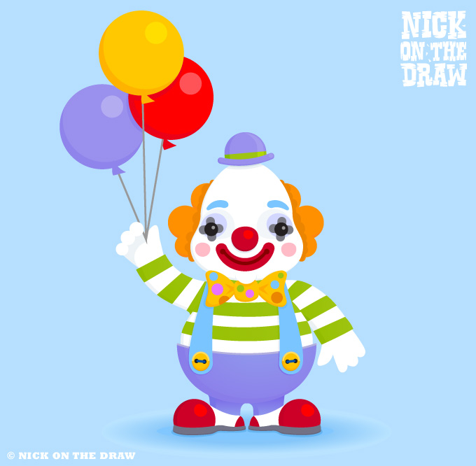 Cute Circus Clown with a bunch of balloons